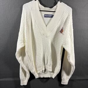 scottish isle women cotton sweater medium white hand knit golf cable chunky